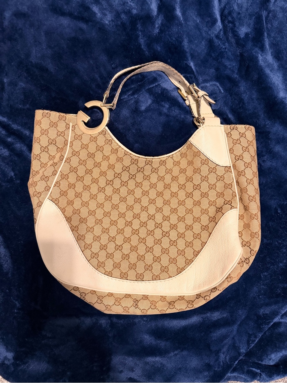 Gucci Beige Monogram Shoulder Bag with Cream Leather Accents